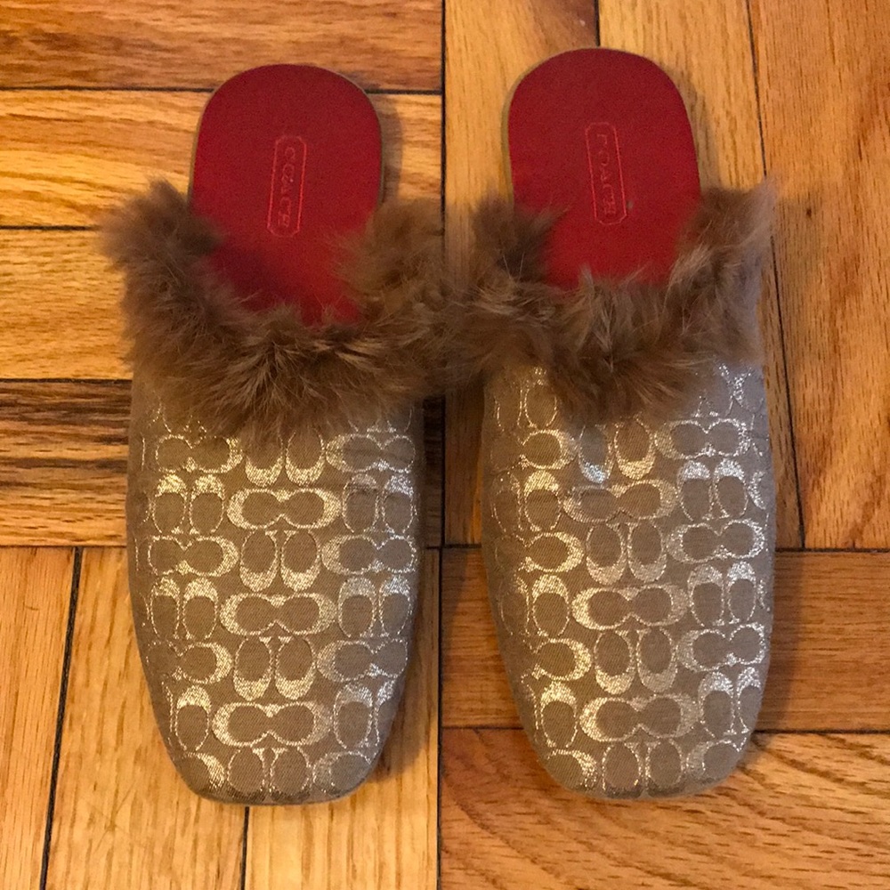 Coach Fur Trim Slippers